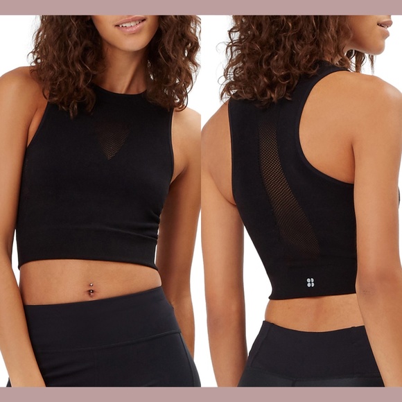 NEW $75 Sweaty Betty Fishnet Mesh Crop Tank‎ in Black [ SZ M/L ] - Picture 1 of 12
